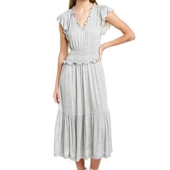 Rebecca Taylor | V-Neck Jersey Midi Dress Ruffle Smocked Tiered Dress Size M - Picture 2 of 16